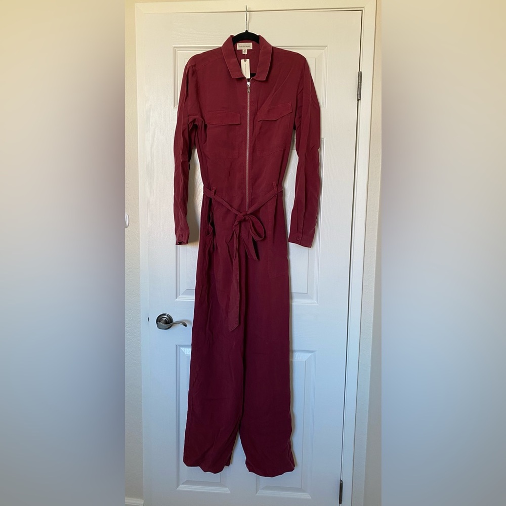 Cloth and Stone/ Anthropologie Burgundy Long Sleeve Utility Jumpsuit